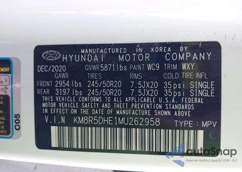 2021 Hyundai Palisade Limited из США, поврежденный, VIN KM8R5DHE1MU262958